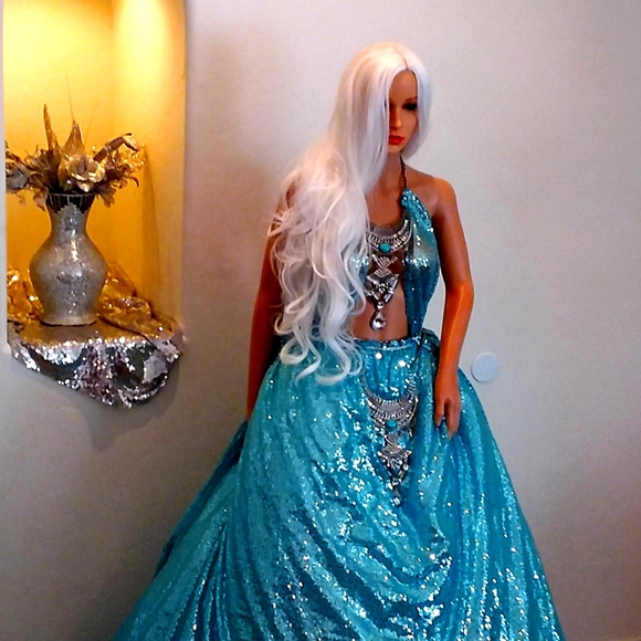 "WYNTER" Ocean Blue Sequin Wedding Ballgown Set - Picture 12 of 15